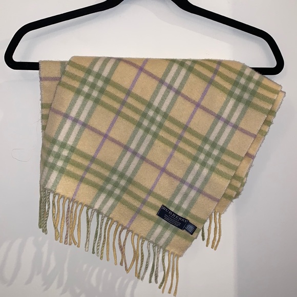 Burberry Accessories - Burberry Cashmere Scarf Yellow green violet white Authentic 💛💚🤍